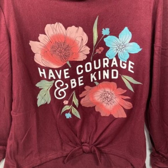 SO Tie Front Graphic Soft Tee Shirt Hoodie Maroon Floral Girl's Size S (7) NWT - Picture 4 of 4